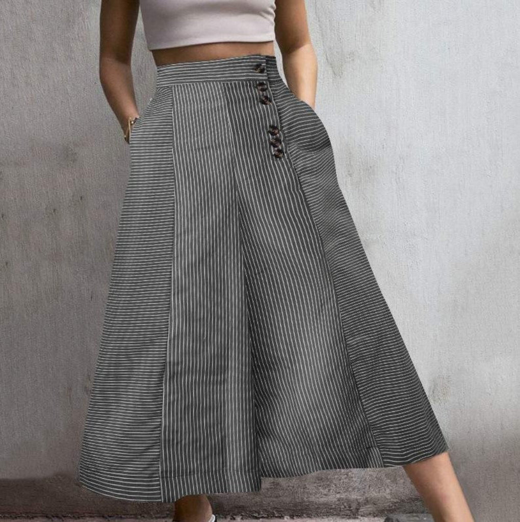 Pantaloni a gamba larga a vita alta a righe
