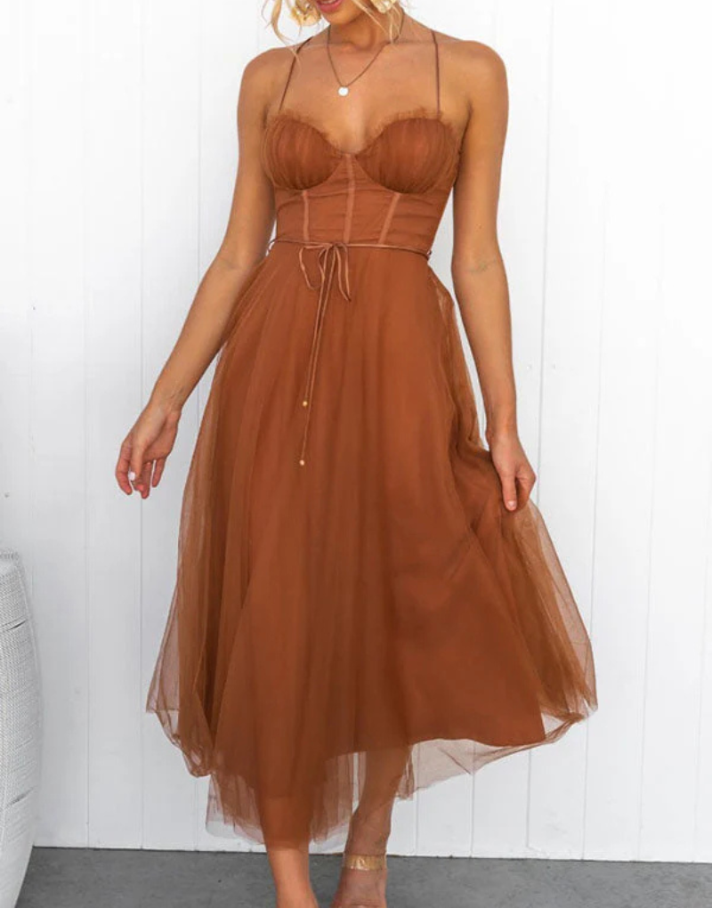 Abito lungo leggero senza maniche da donna con scollo a V