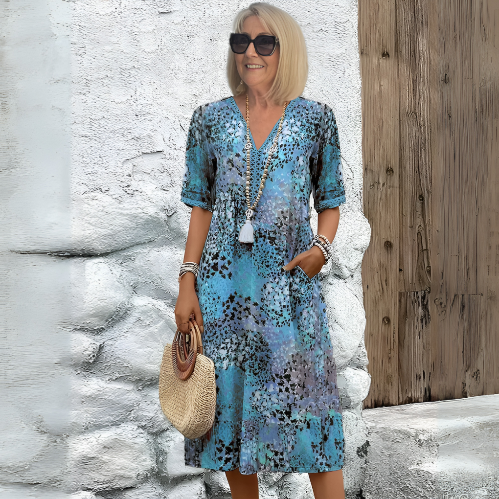Abito midi da donna con scollo a V morbido