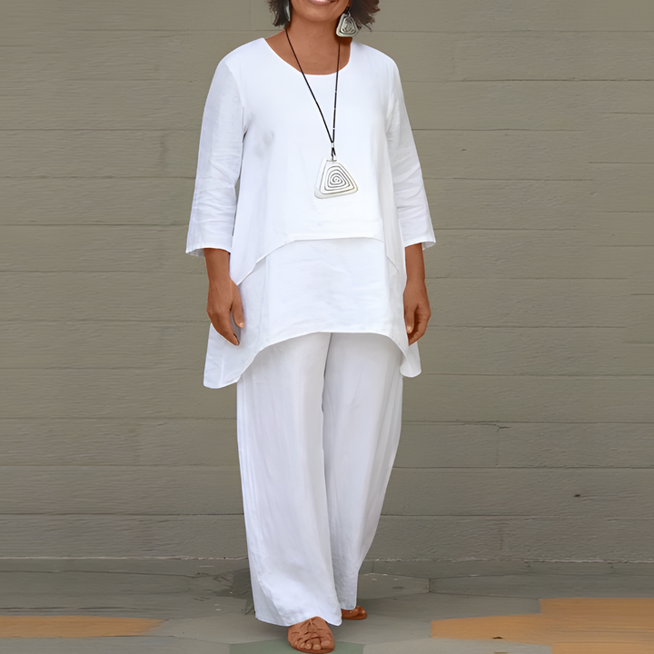 Elegante set da donna in lino a 2 pezzi
