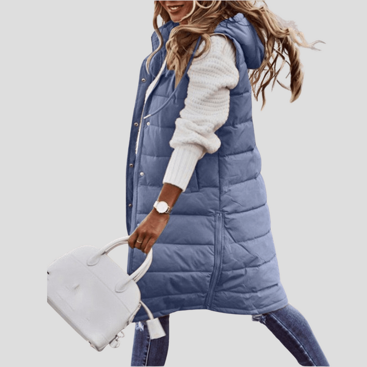Gilet lungo con cappuccio da donna