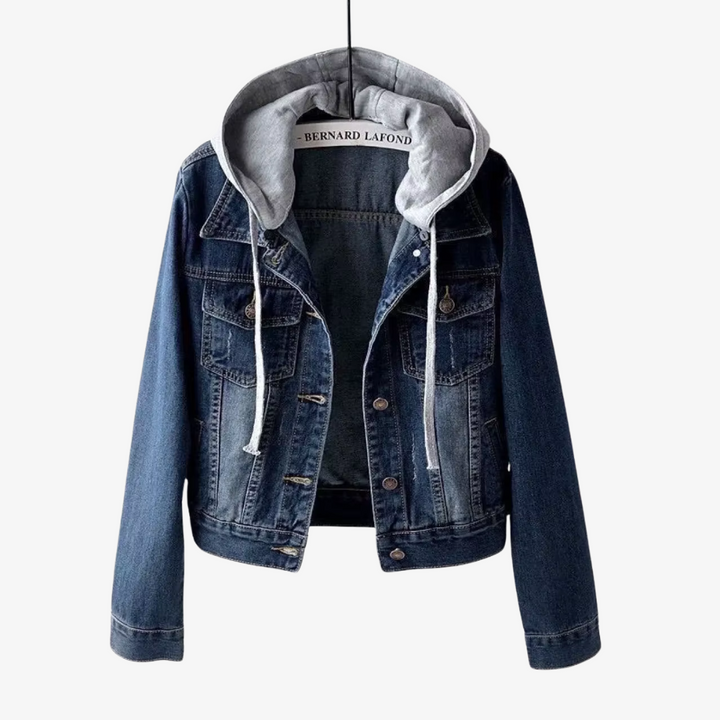 Kira - Giacca di Jeans Cropped con Cappuccio Rimovibile