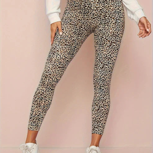 Leggings a vita alta da donna con stampa leopardo