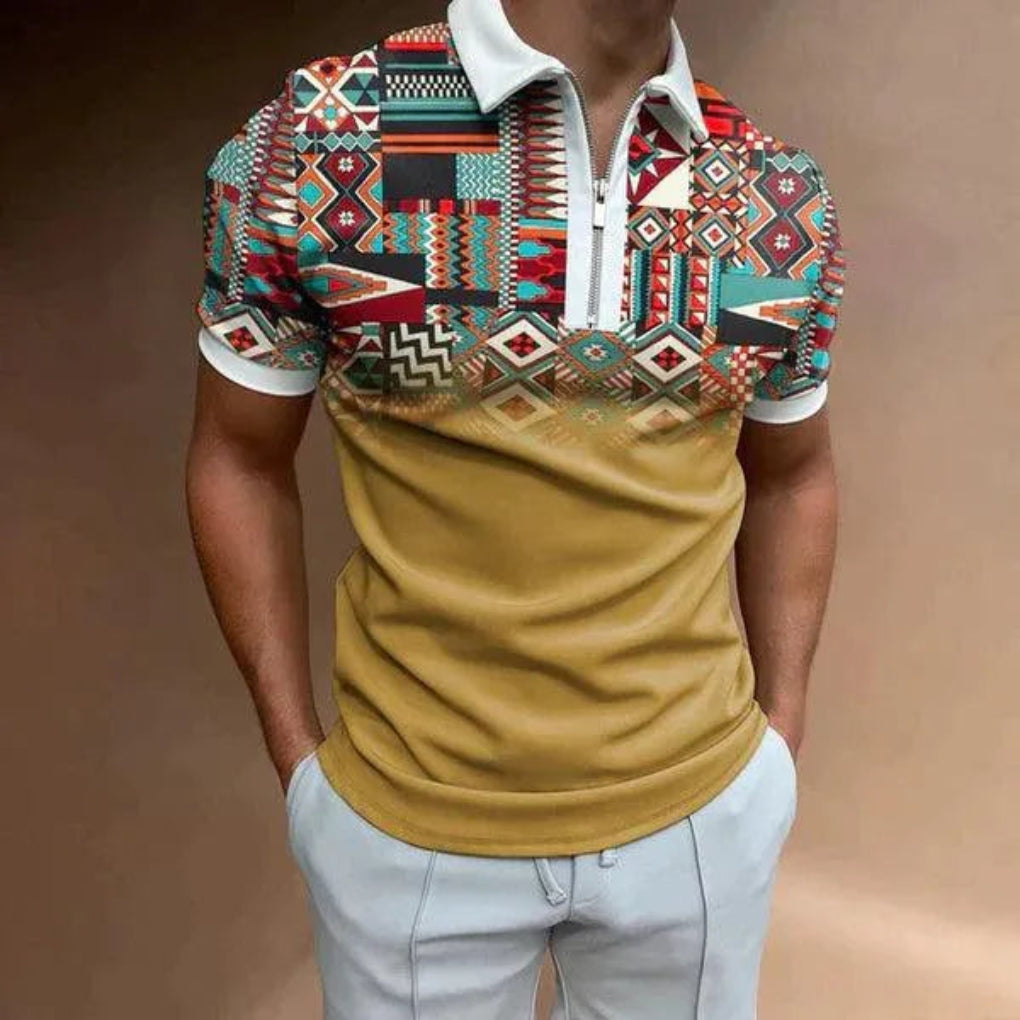 Polo da uomo con zip a righe retrò