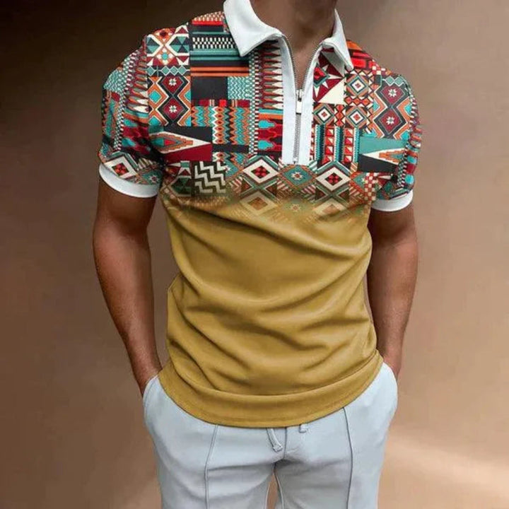 Polo da uomo con zip a righe retrò