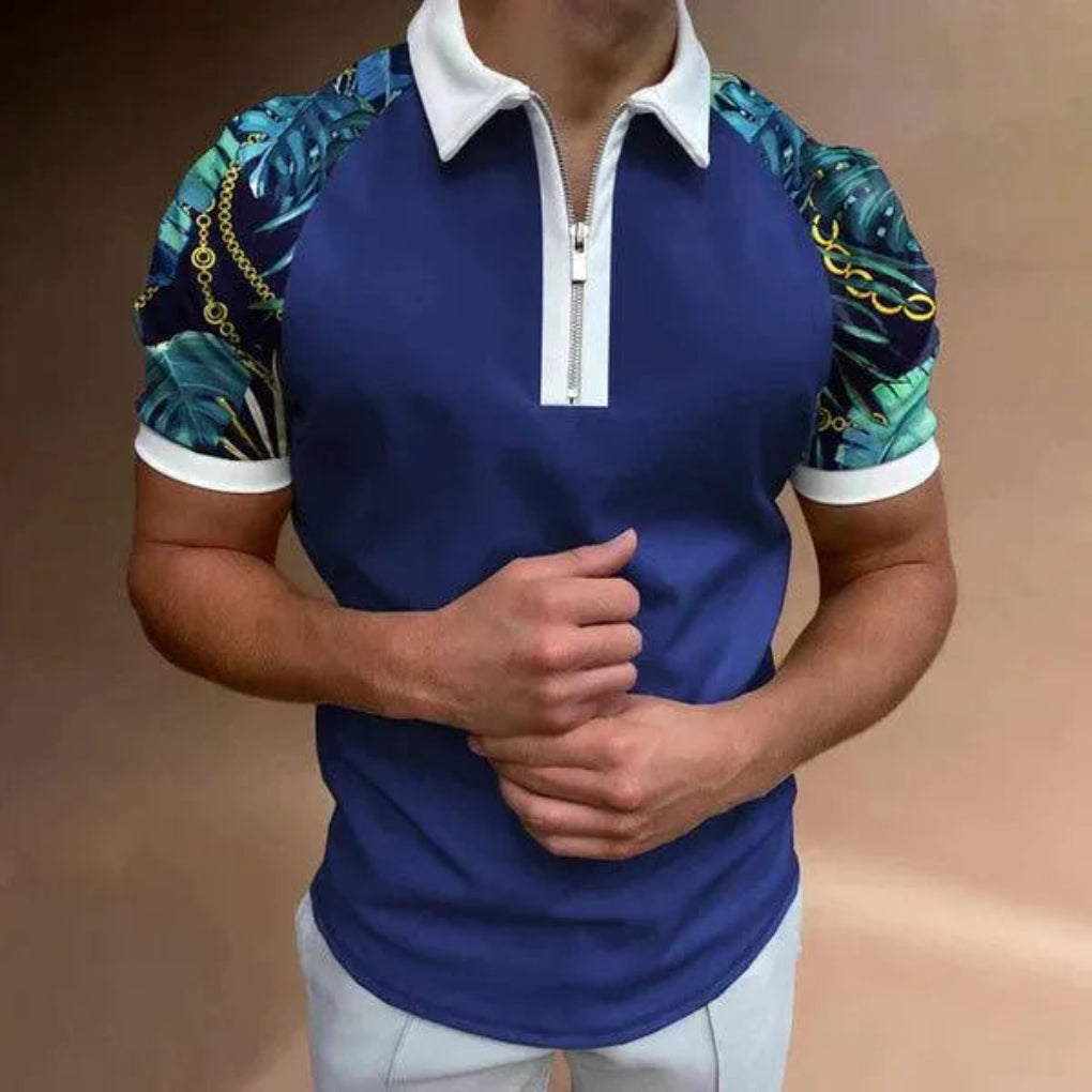 Polo da uomo con zip a righe retrò