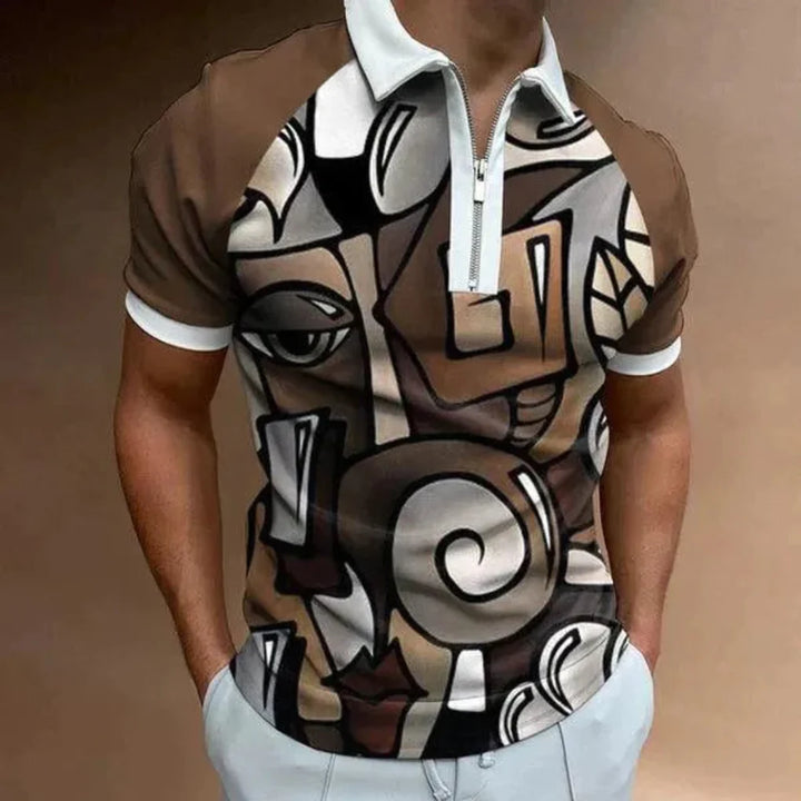 Polo da uomo con zip a righe retrò