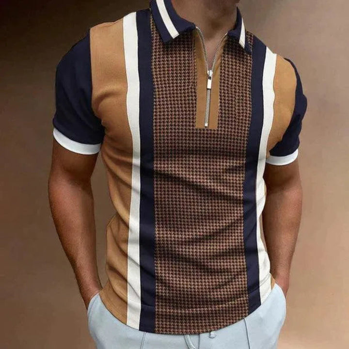 Polo da uomo con zip a righe retrò