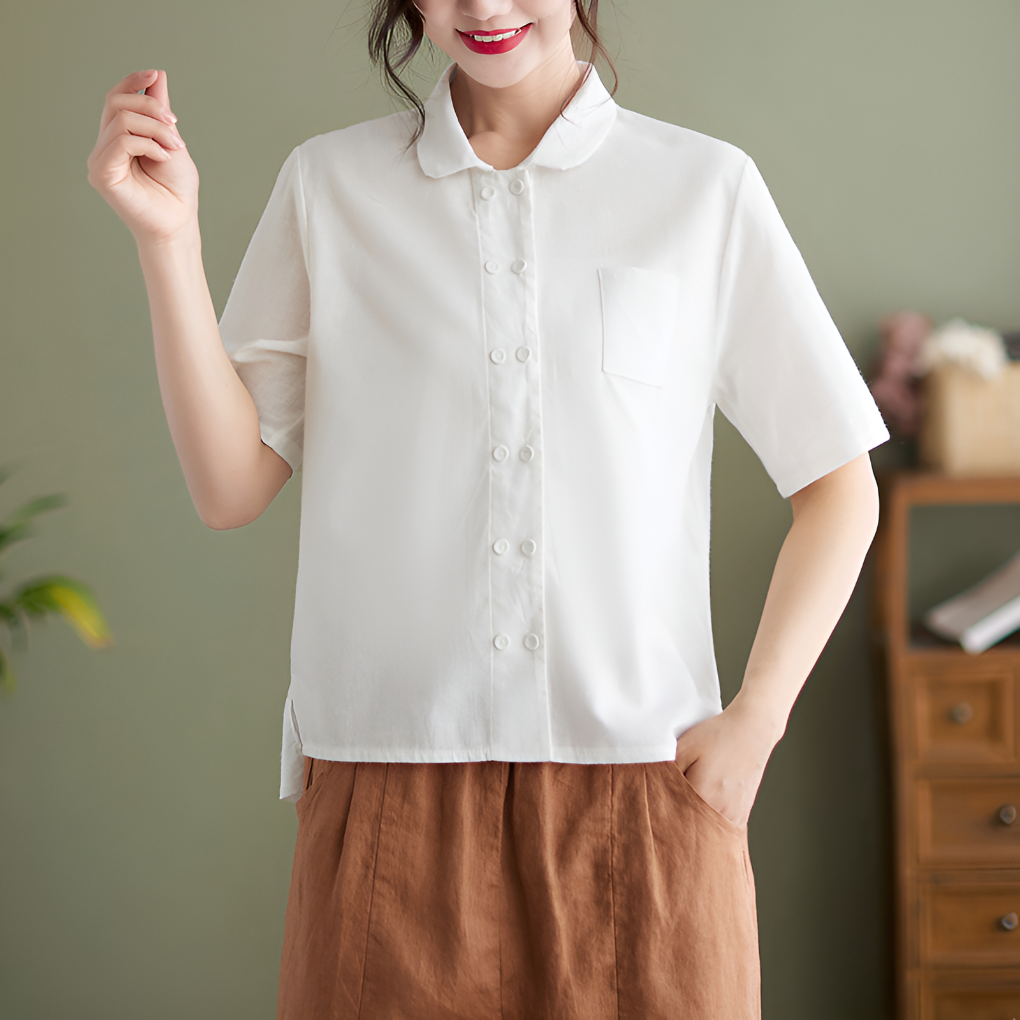 Camicetta da donna in cotone e lino dalla vestibilità comoda