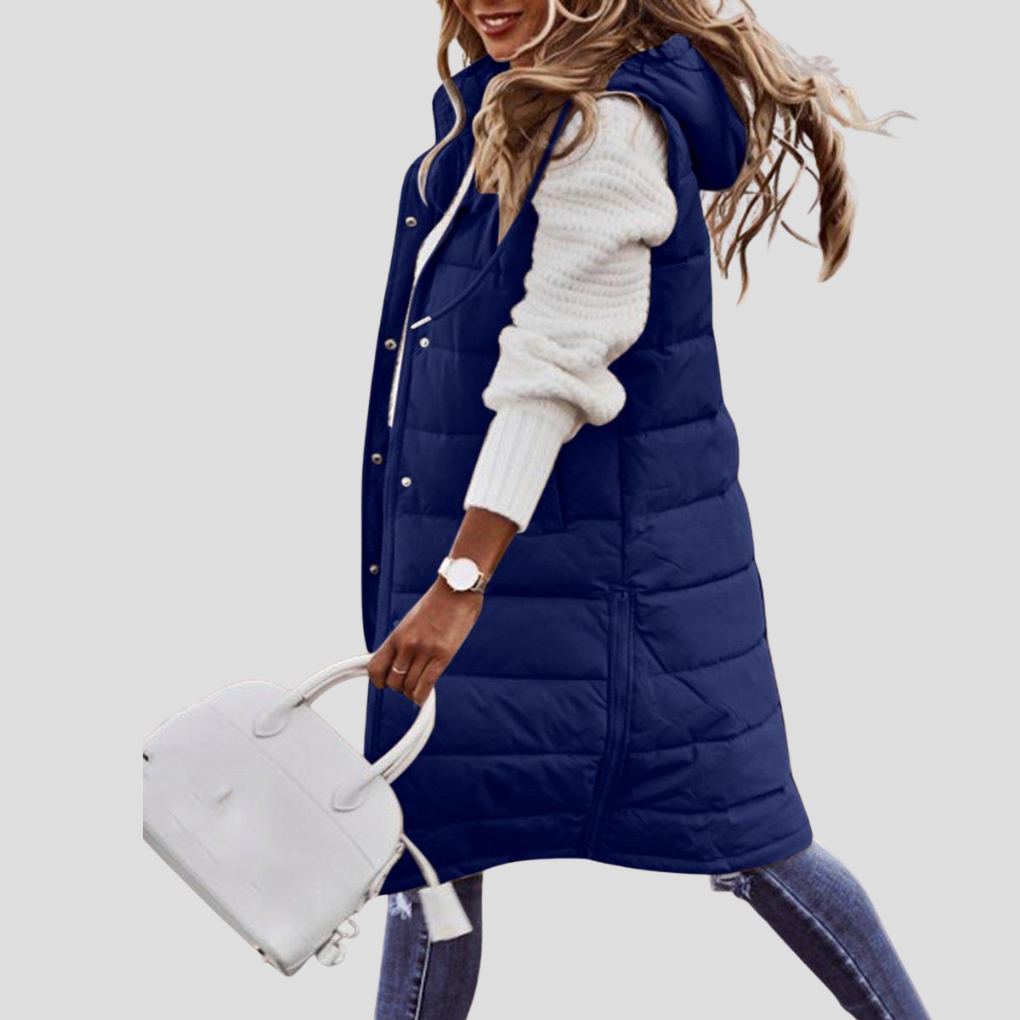 Gilet lungo con cappuccio da donna