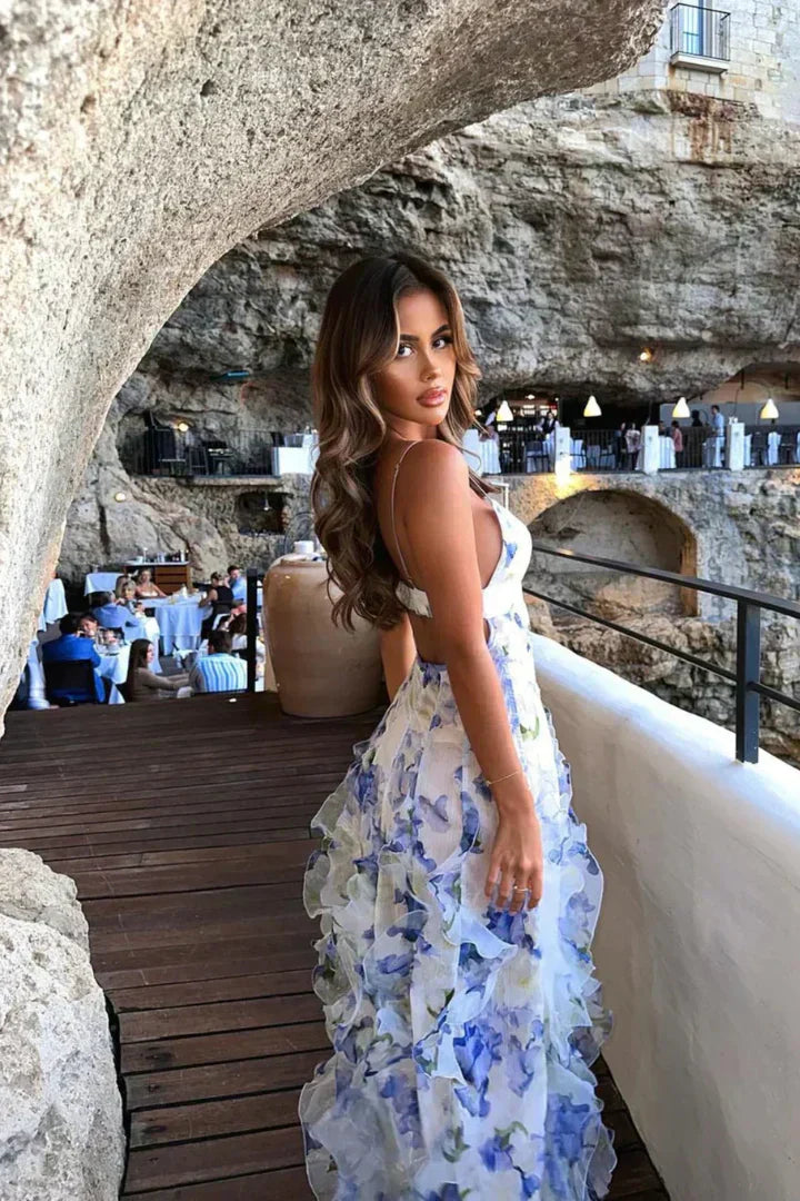 Abito floreale con volant da donna