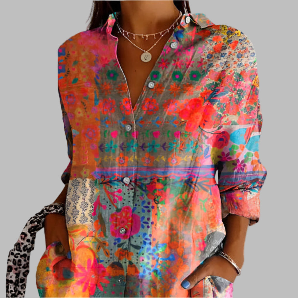 Camicia floreale con bottoni per donna
