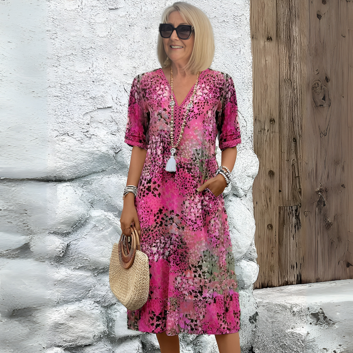 Abito midi da donna con scollo a V morbido