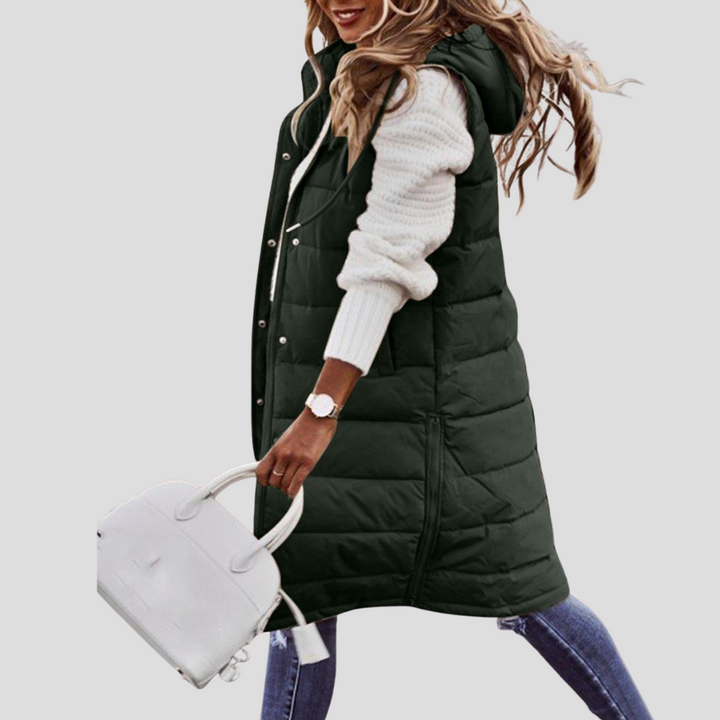 Gilet lungo con cappuccio da donna