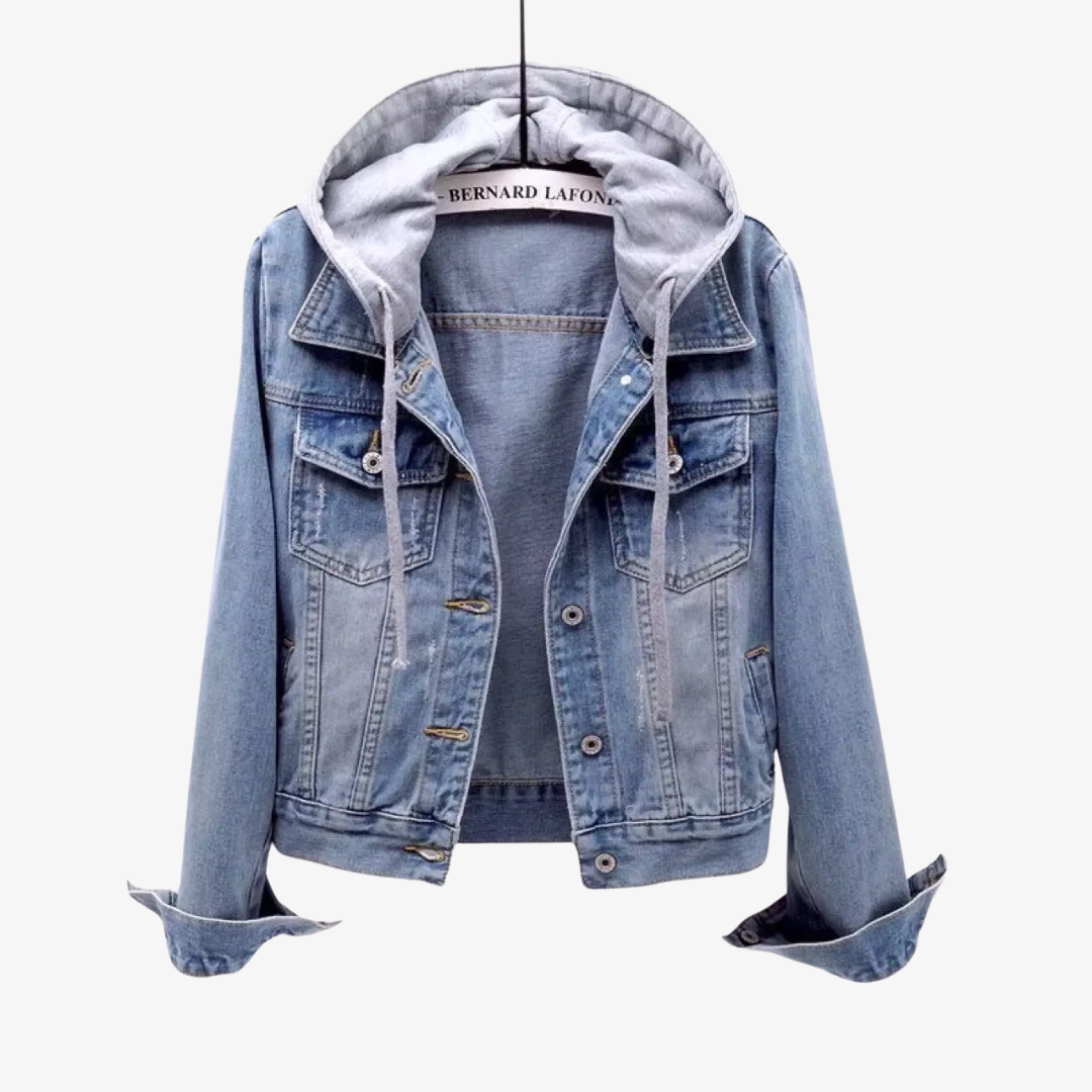 Kira - Giacca di Jeans Cropped con Cappuccio Rimovibile