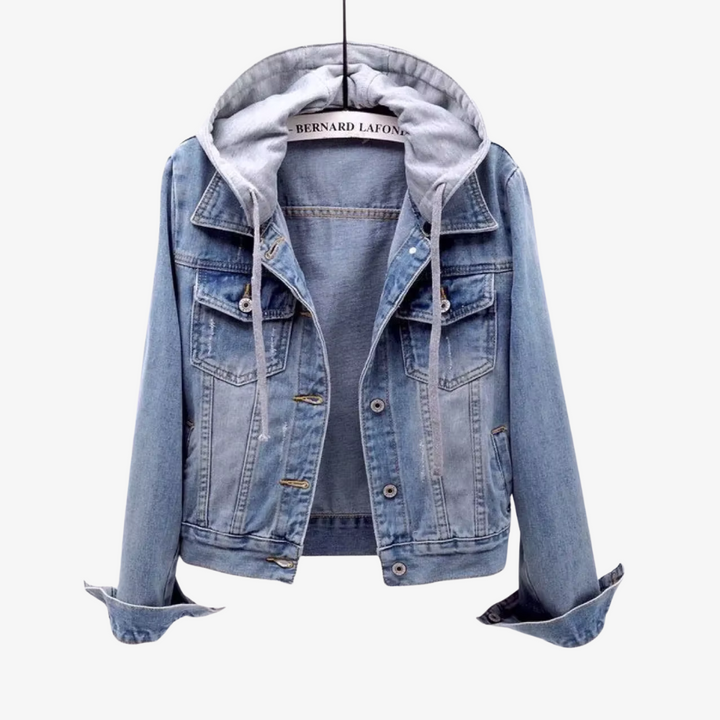 Kira - Giacca di Jeans Cropped con Cappuccio Rimovibile