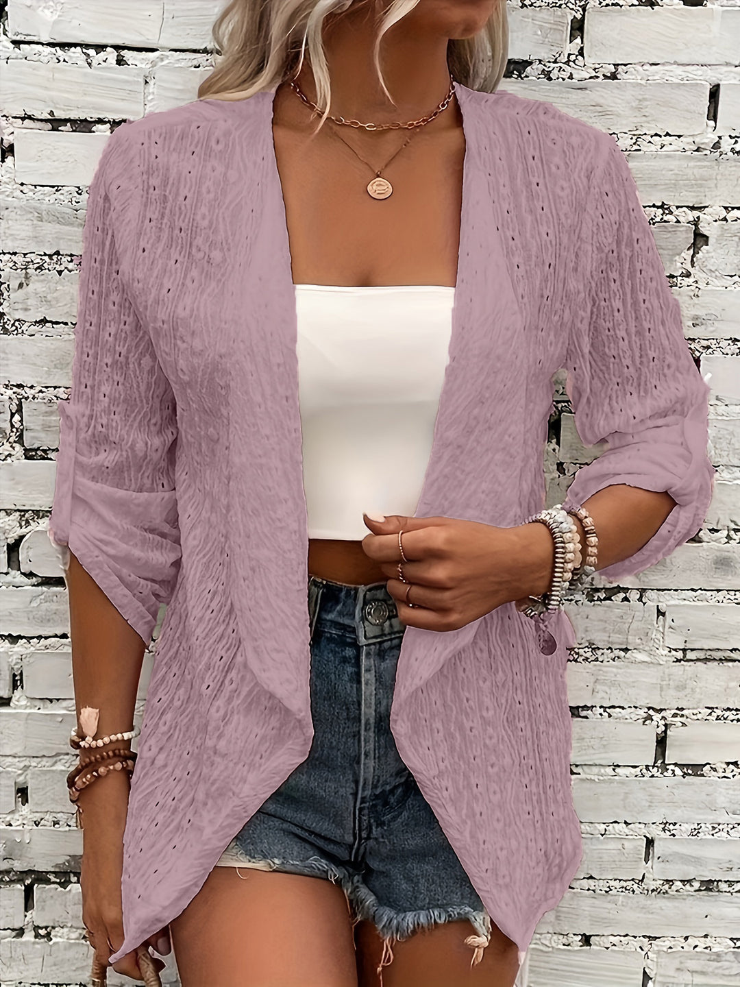 Cardigan da donna con lavorazione all'uncinetto e vestibilità comoda