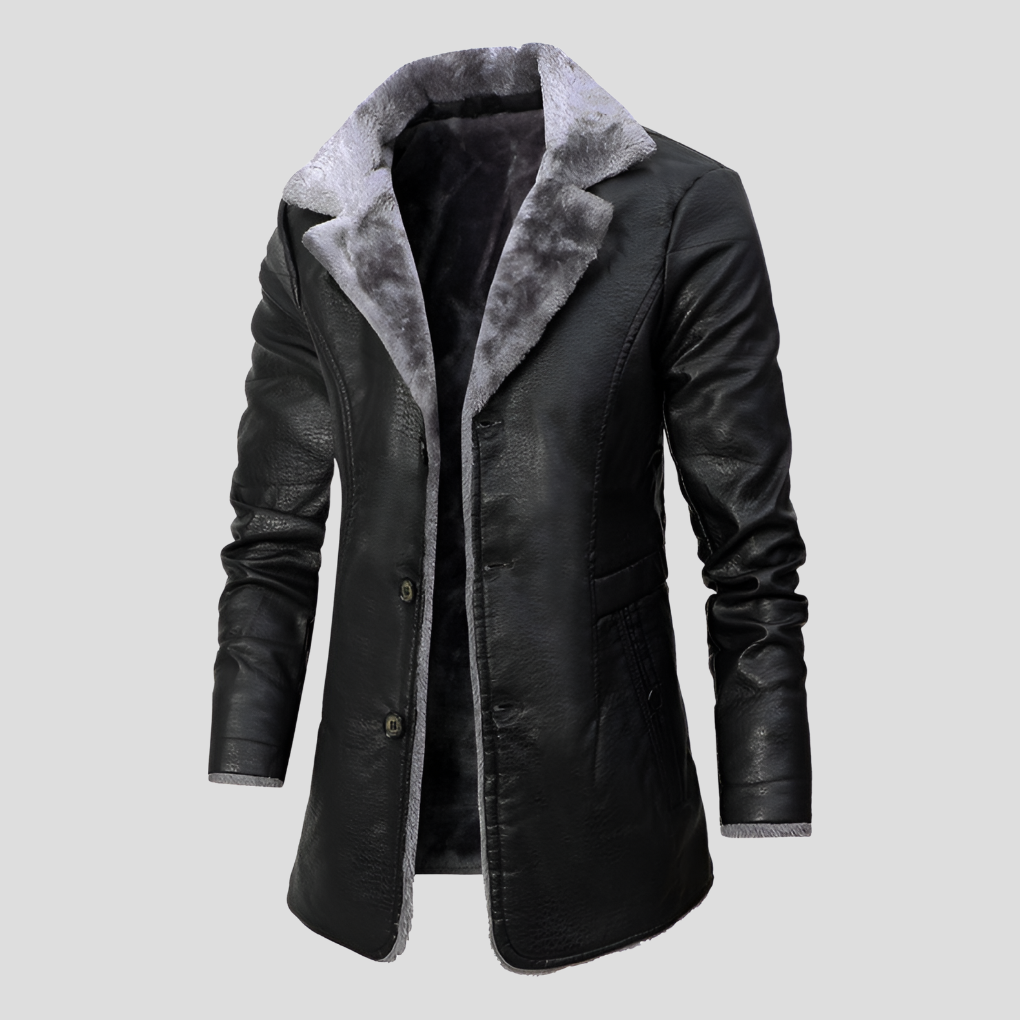 Cappotto da uomo in pelle foderato in montone