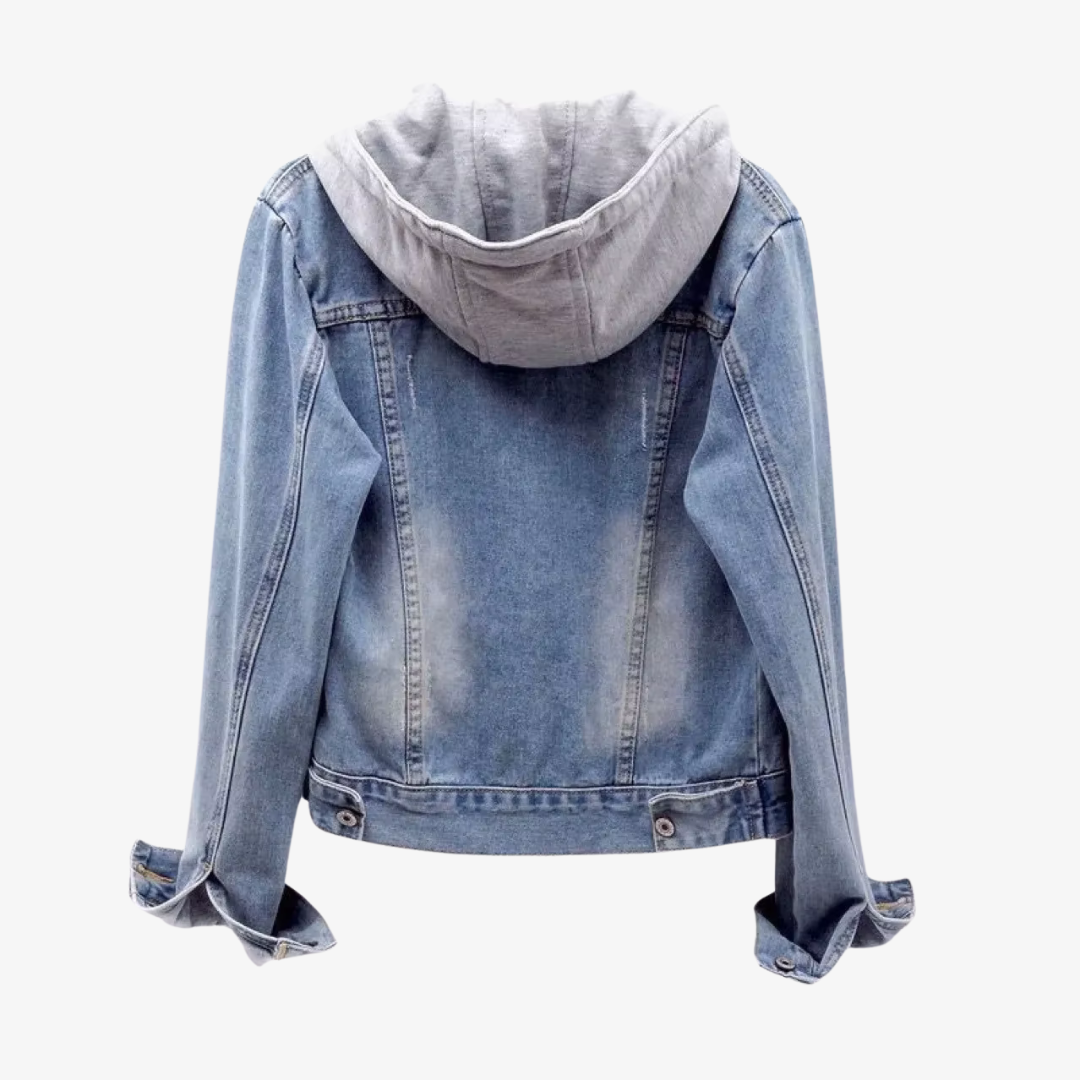 Kira - Giacca di Jeans Cropped con Cappuccio Rimovibile