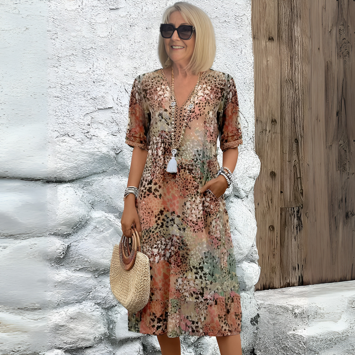 Abito midi da donna con scollo a V morbido