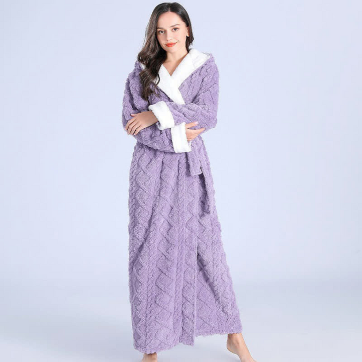 Accappatoio da donna in flanella con cappuccio spesso