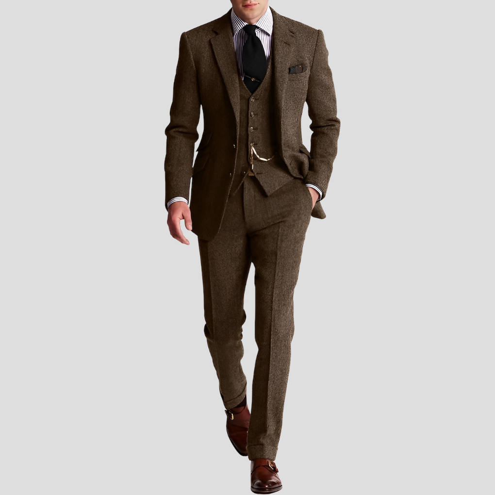 Abito da uomo in tweed classico ed elegante, 3 pezzi
