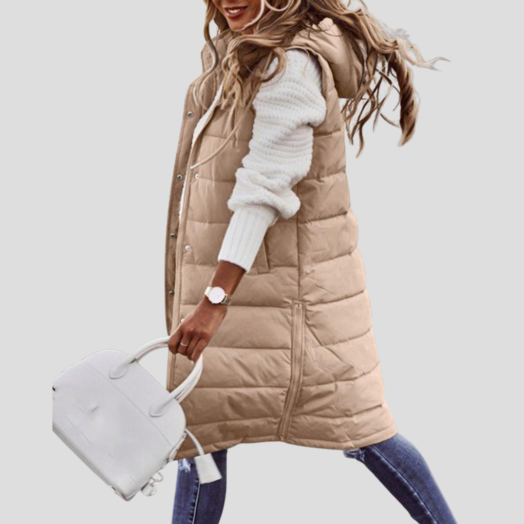 Gilet lungo con cappuccio da donna