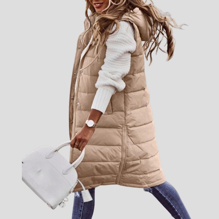 Gilet lungo con cappuccio da donna