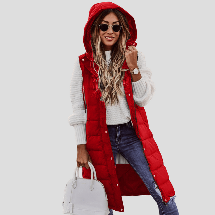 Gilet lungo con cappuccio da donna