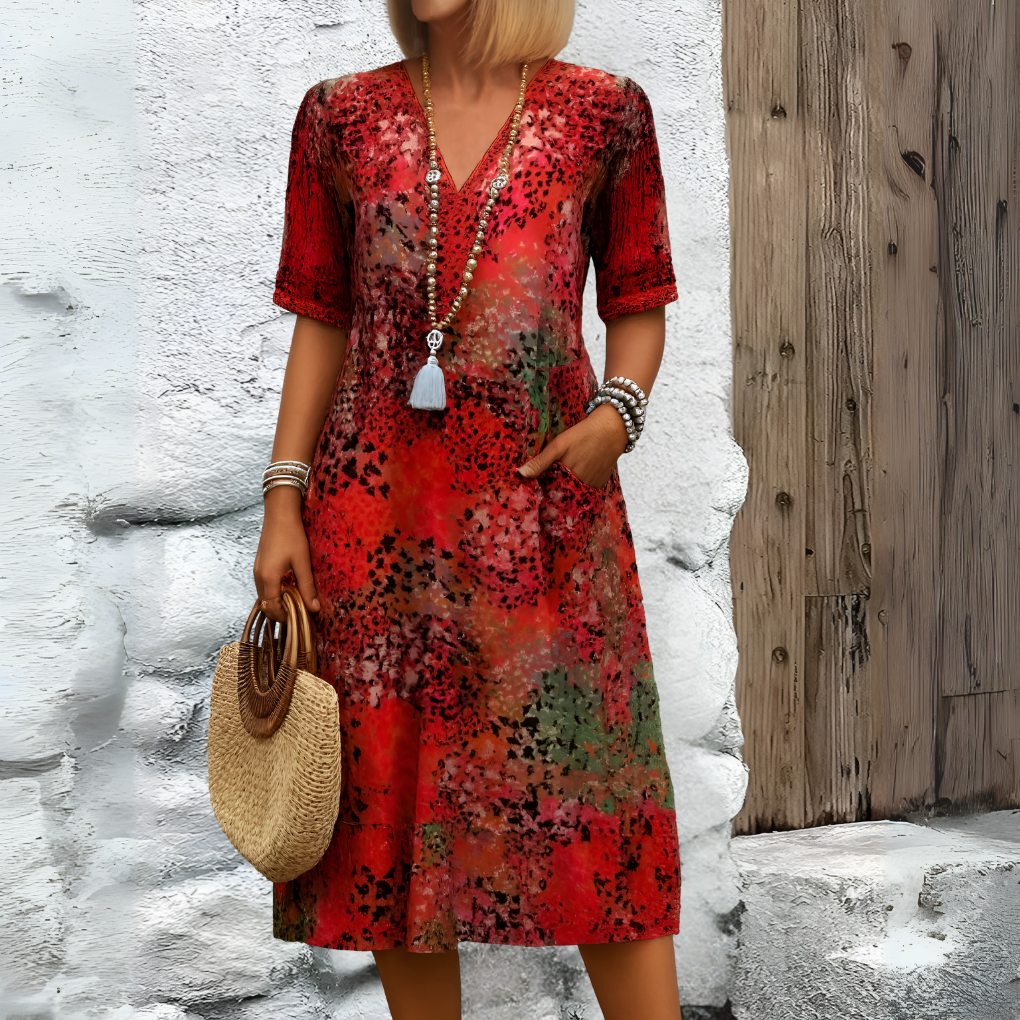 Abito midi da donna con scollo a V morbido