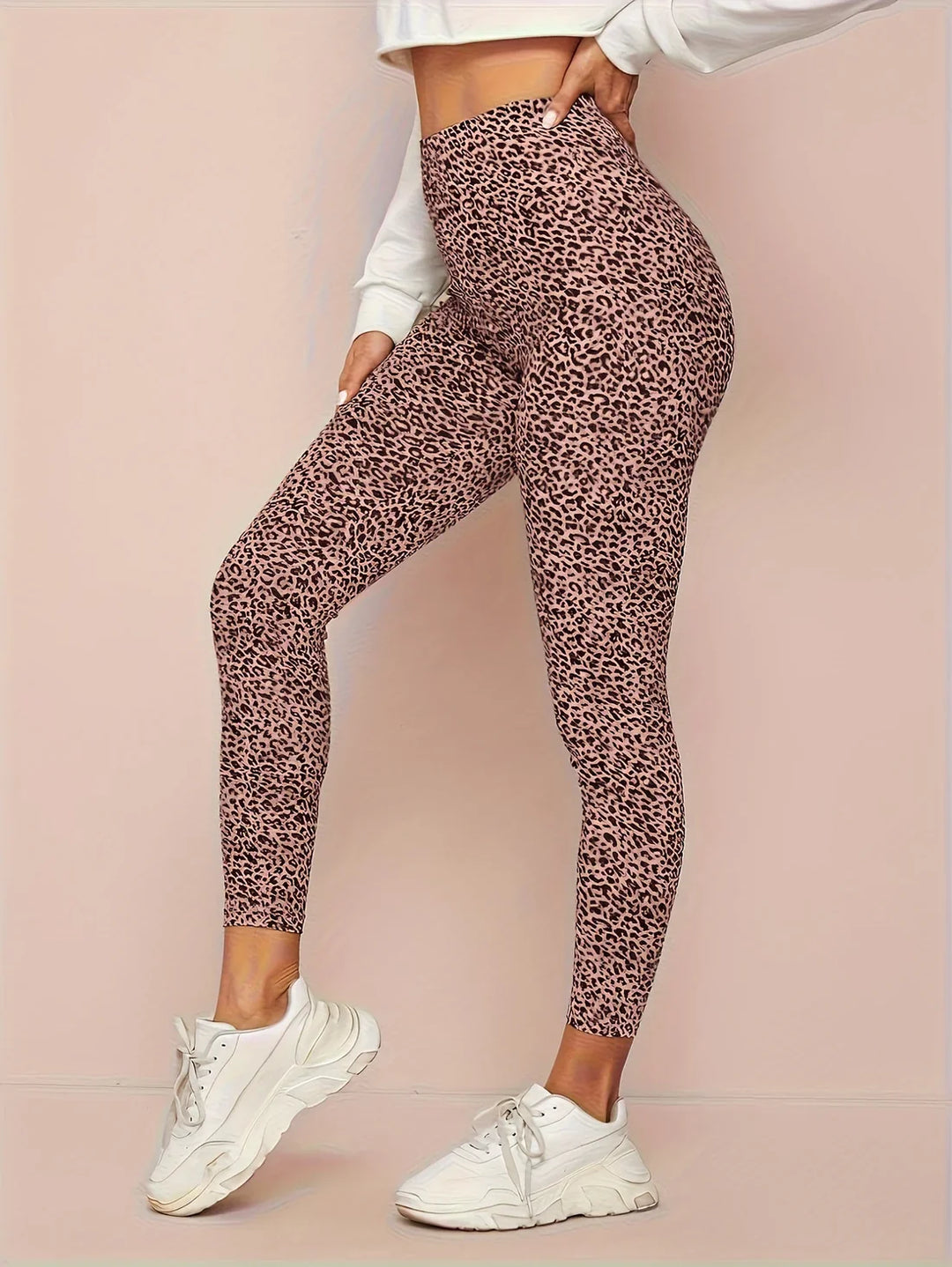 Leggings a vita alta da donna con stampa leopardo