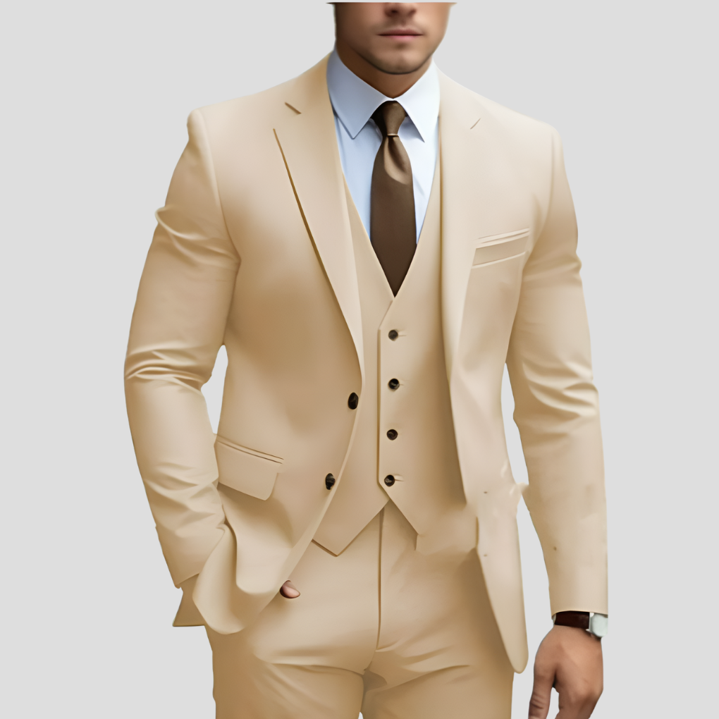 Abito da uomo elegante, 3 pezzi, beige, vestibilità slim