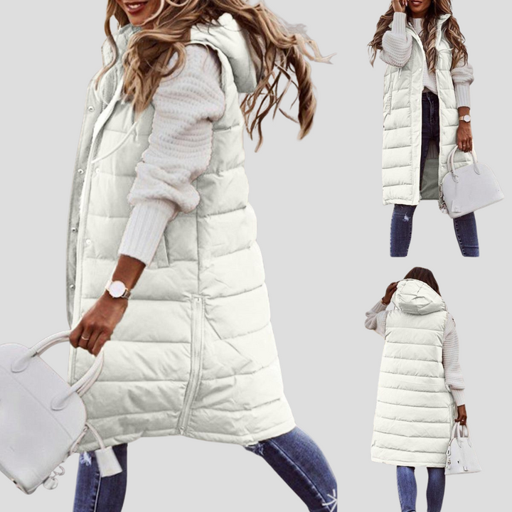 Gilet lungo con cappuccio da donna
