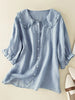 Camicia da donna in cotone e lino con collo Peter Pan arricciato