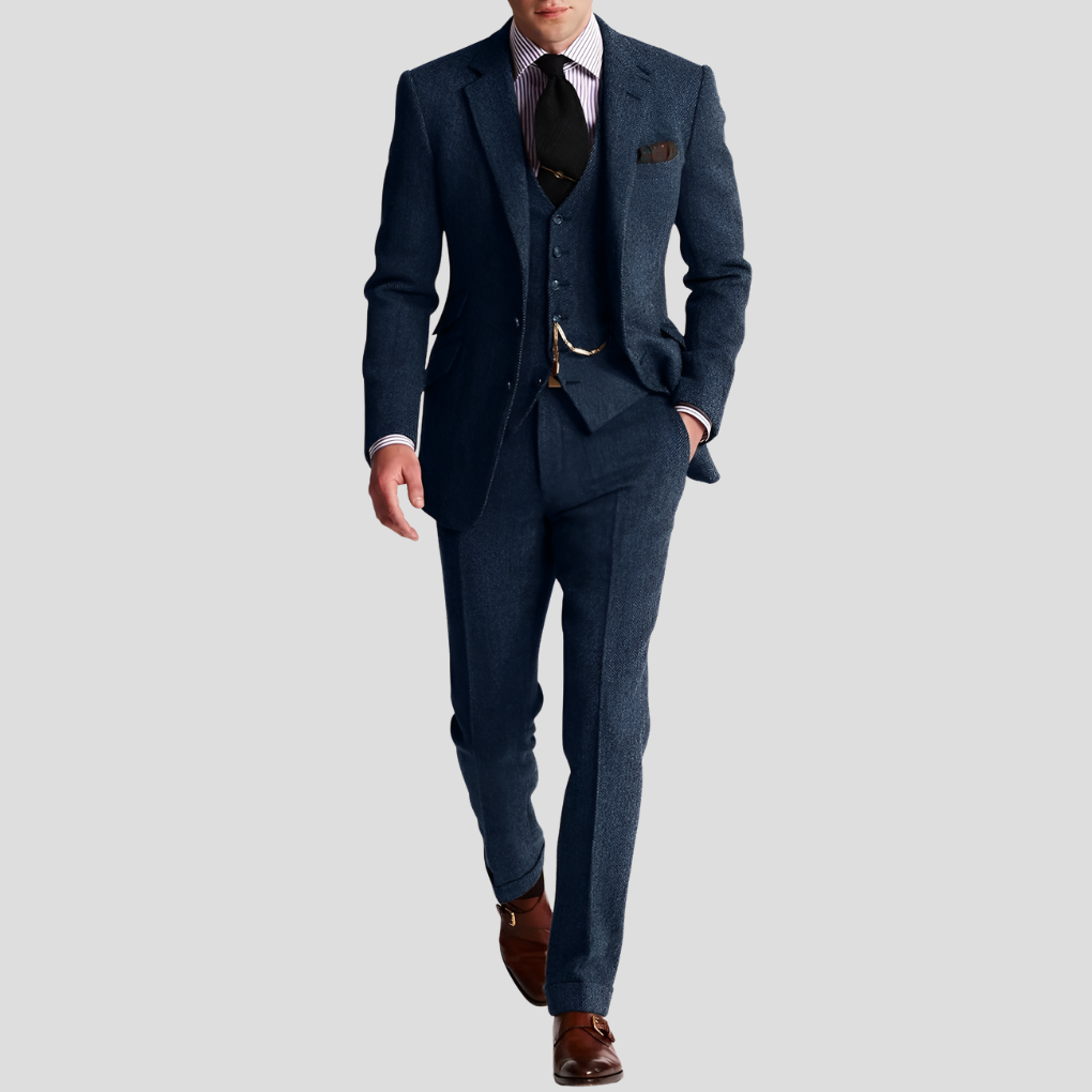 Abito da uomo in tweed classico ed elegante, 3 pezzi