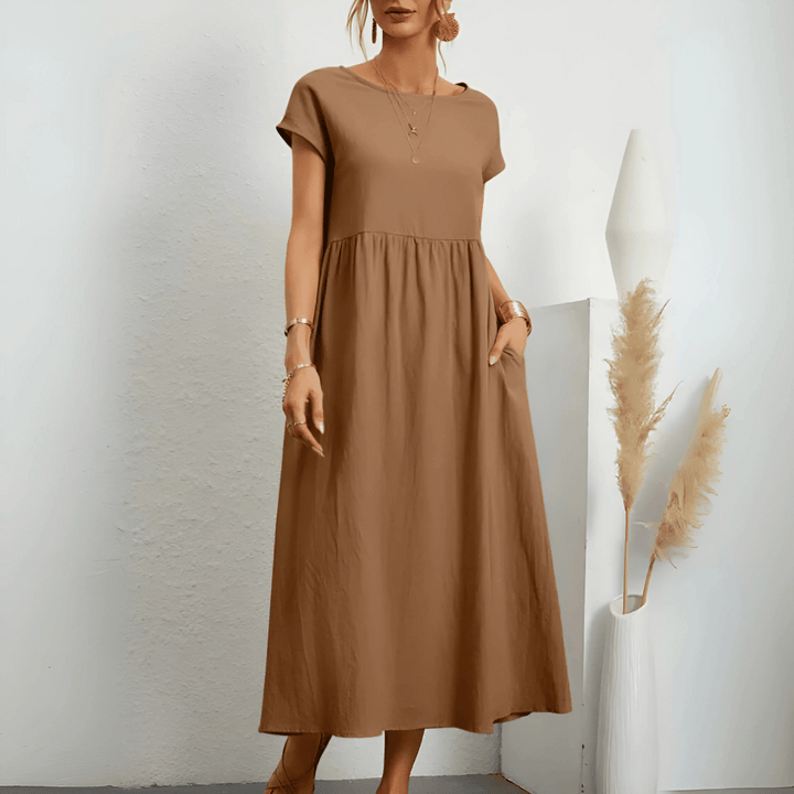Abito lungo in lino e cotone vintage da donna