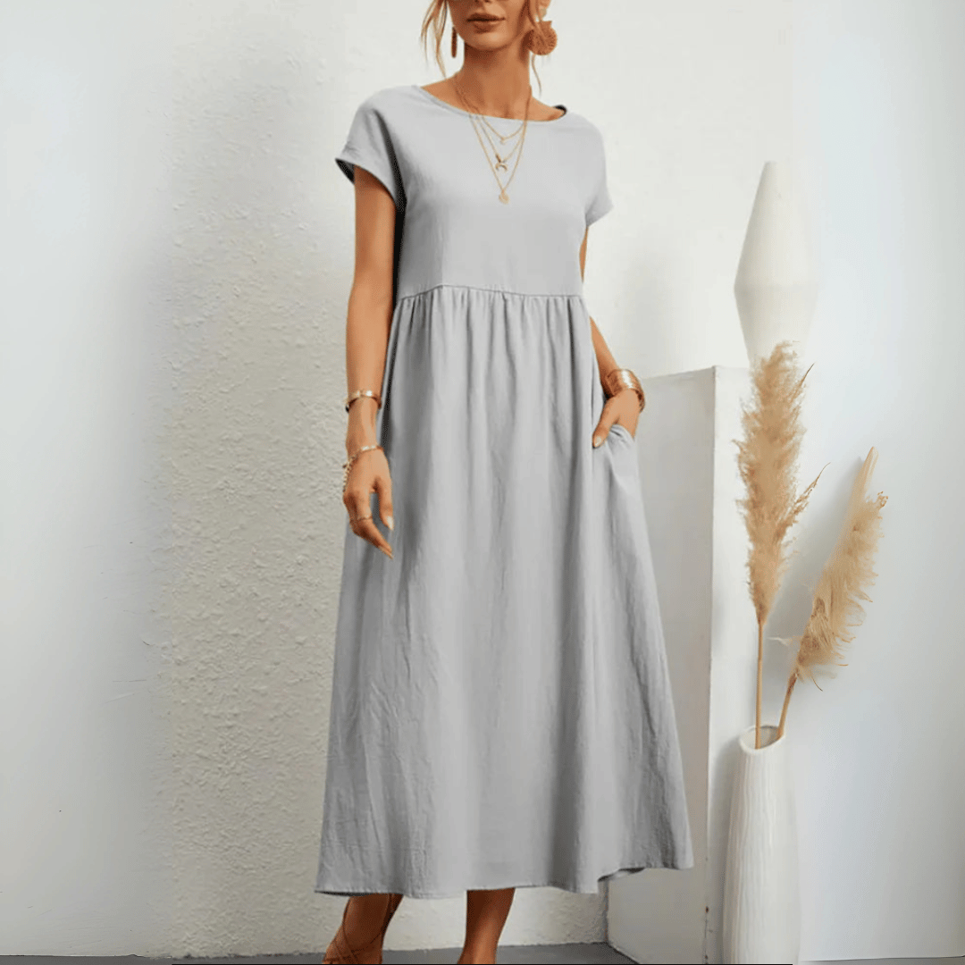 Abito lungo in lino e cotone vintage da donna