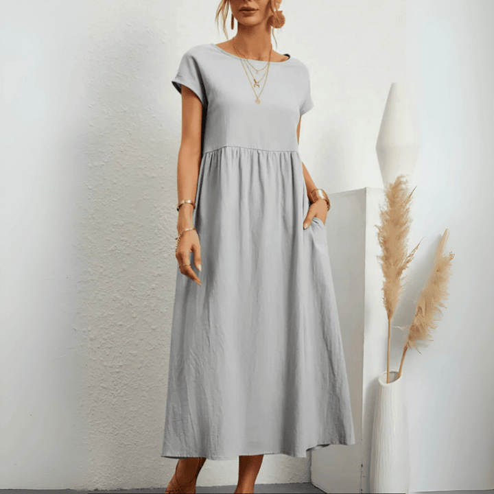 Abito lungo in lino e cotone vintage da donna