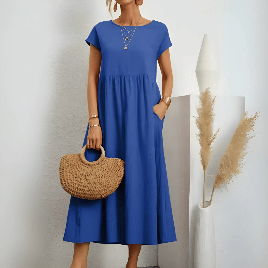 Abito lungo in lino e cotone vintage da donna