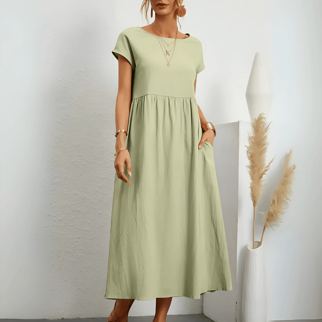 Abito lungo in lino e cotone vintage da donna