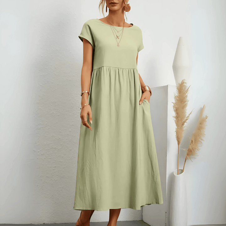 Abito lungo in lino e cotone vintage da donna