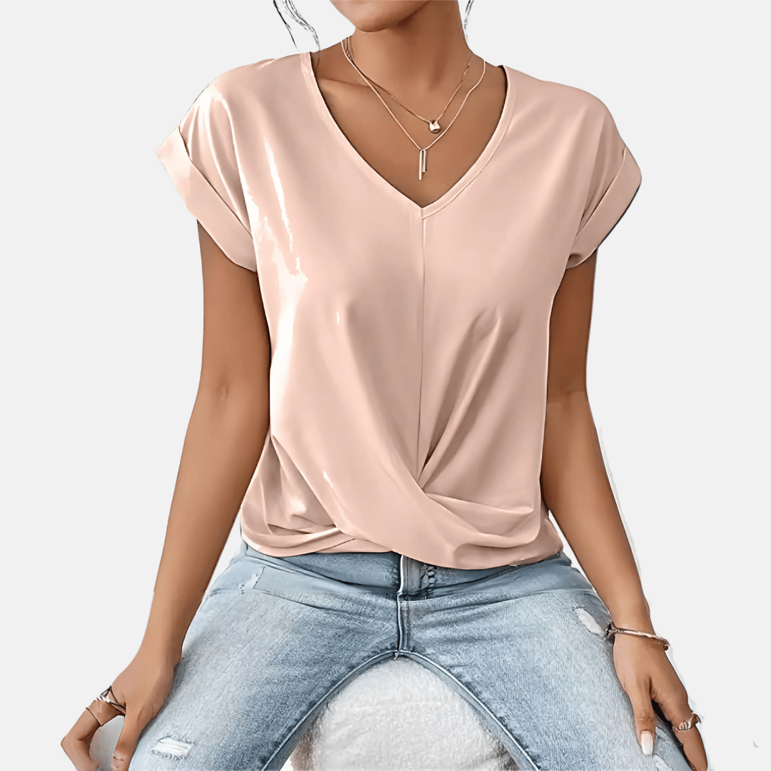 Camicetta da donna con scollo a V e orlo drappeggiato