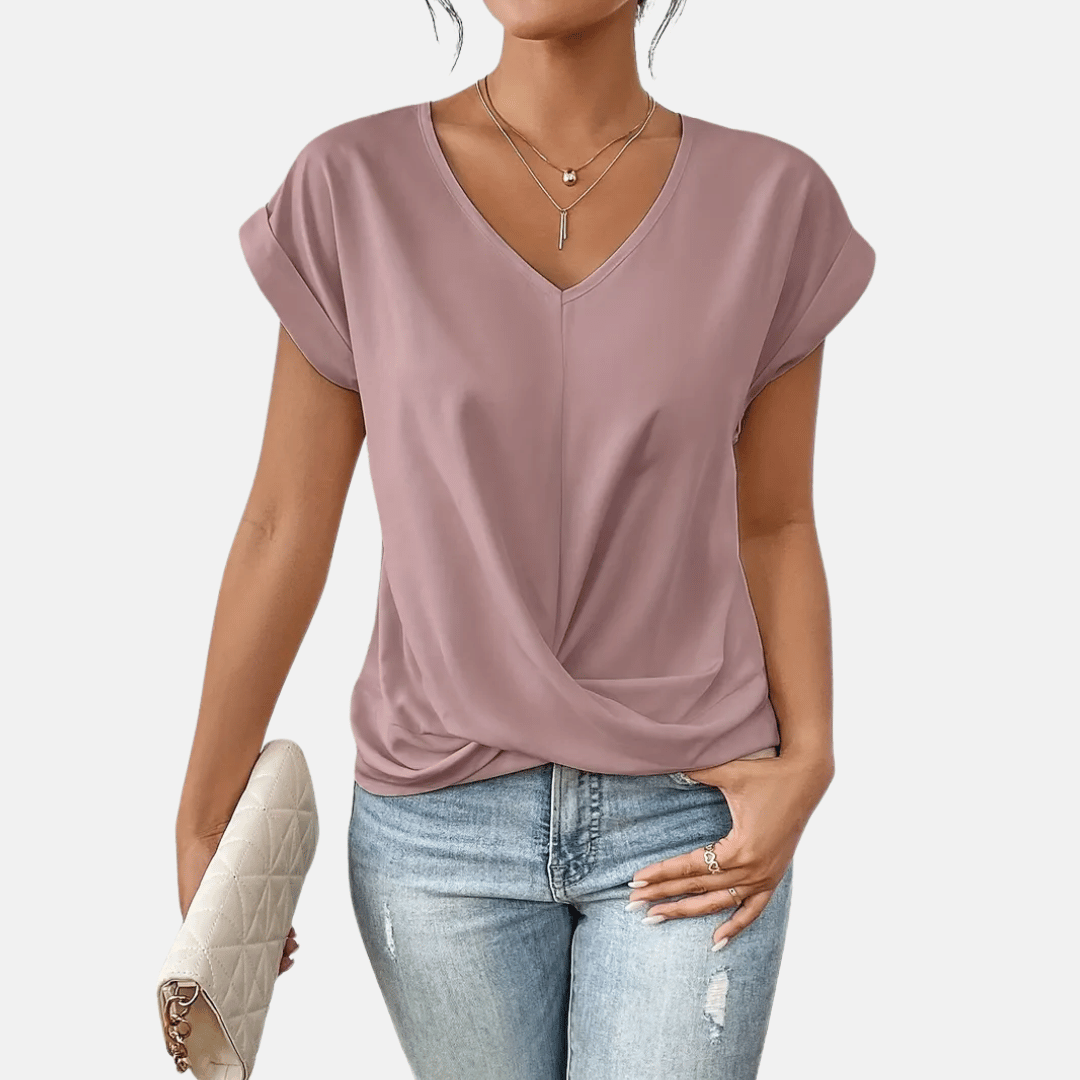 Camicetta da donna con scollo a V e orlo drappeggiato