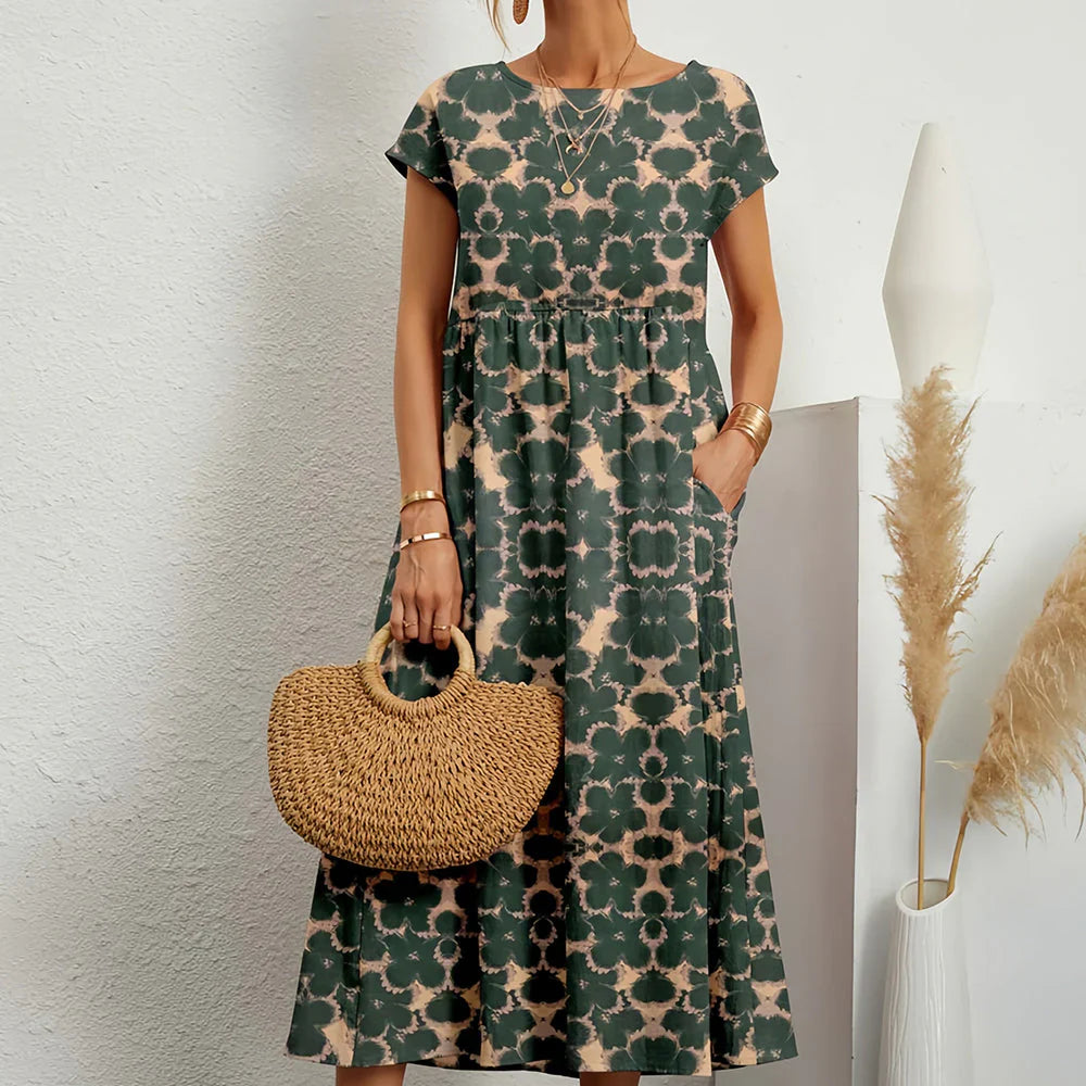 Abito midi casual da donna in misto cotone e lino