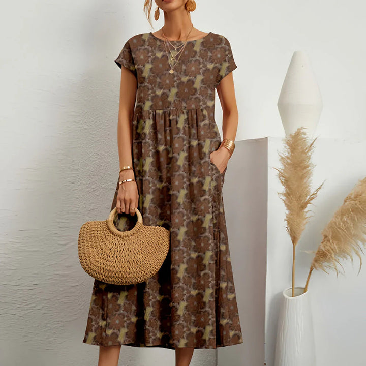 Abito midi casual da donna in misto cotone e lino
