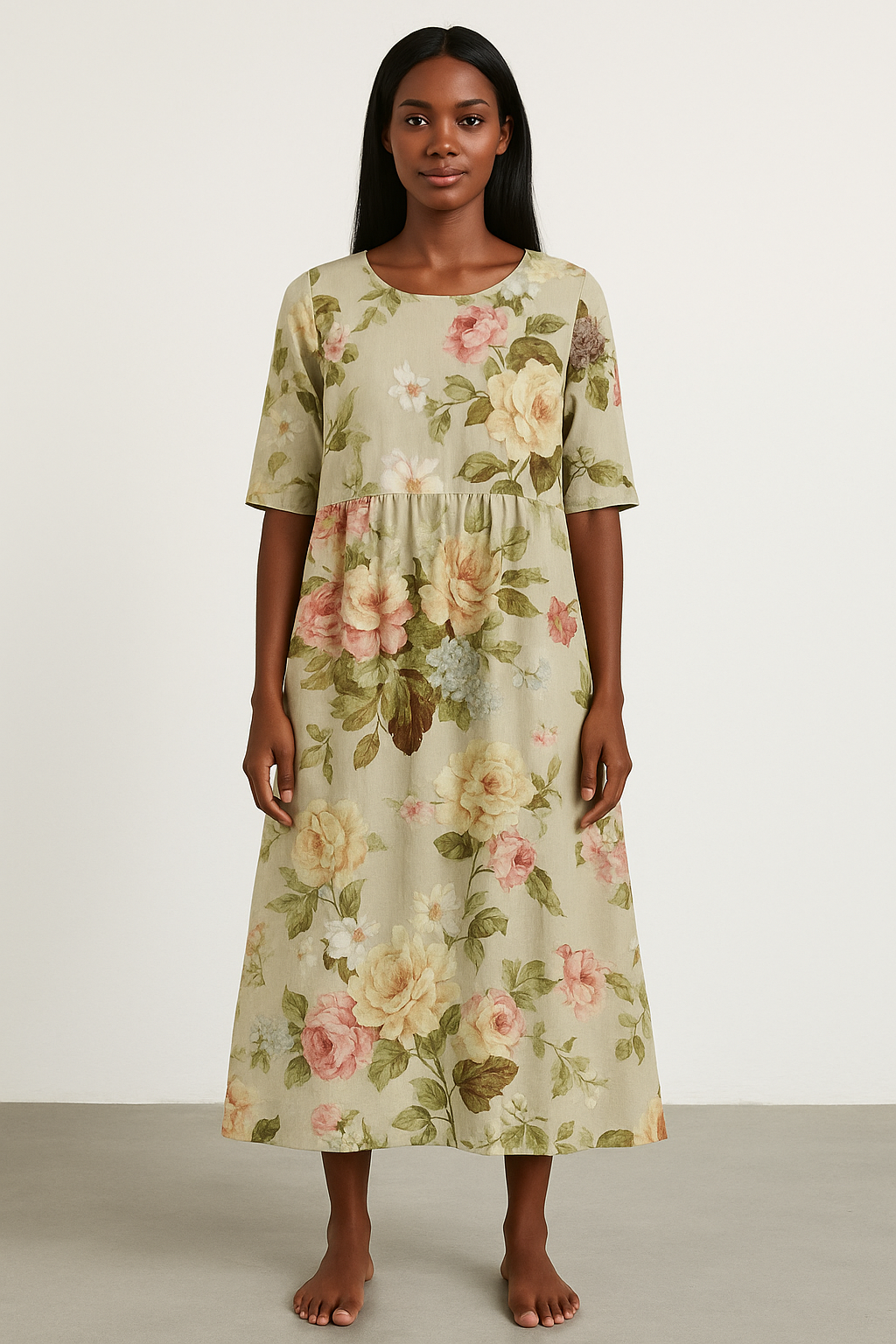 Vestito midi da donna color kaki