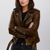 Giacca in pelle da motociclista slim fit da donna
