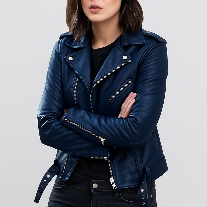 Giacca in pelle da motociclista slim fit da donna