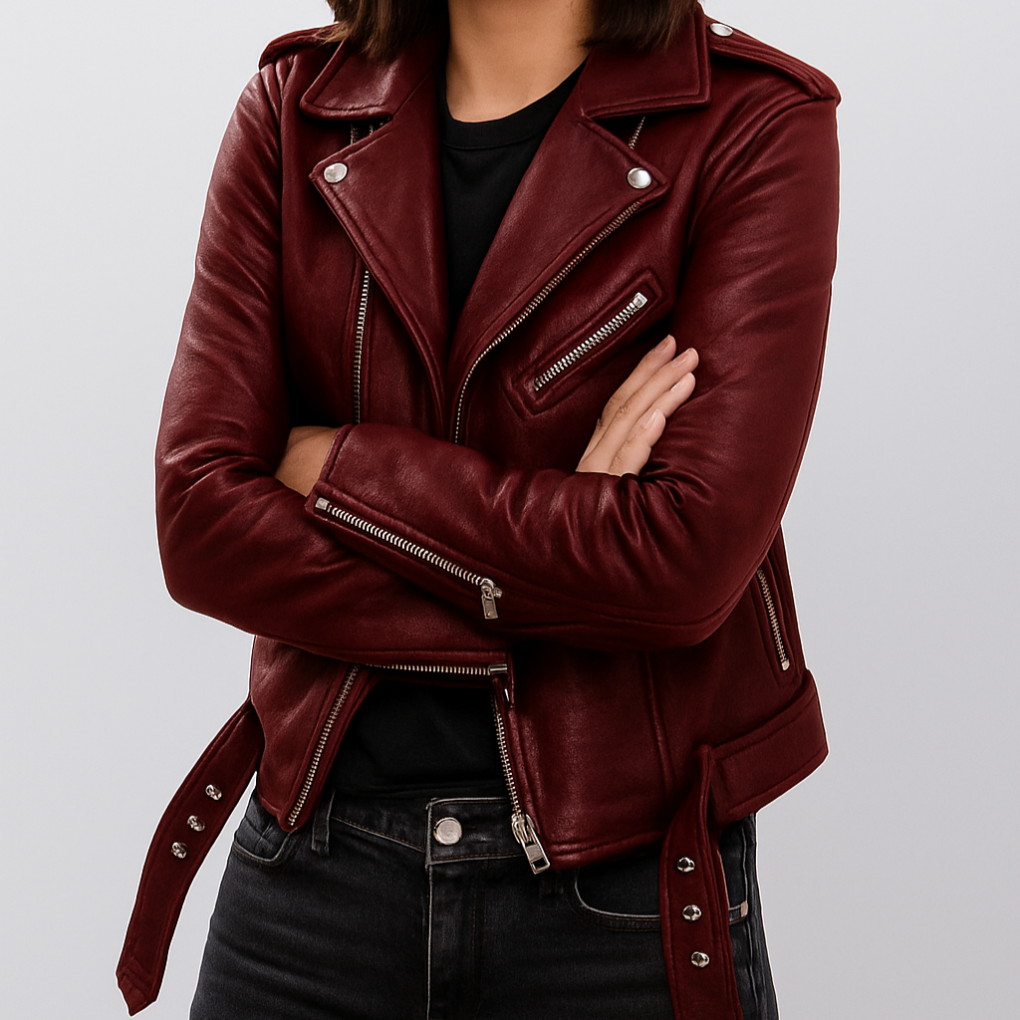 Giacca in pelle da motociclista slim fit da donna