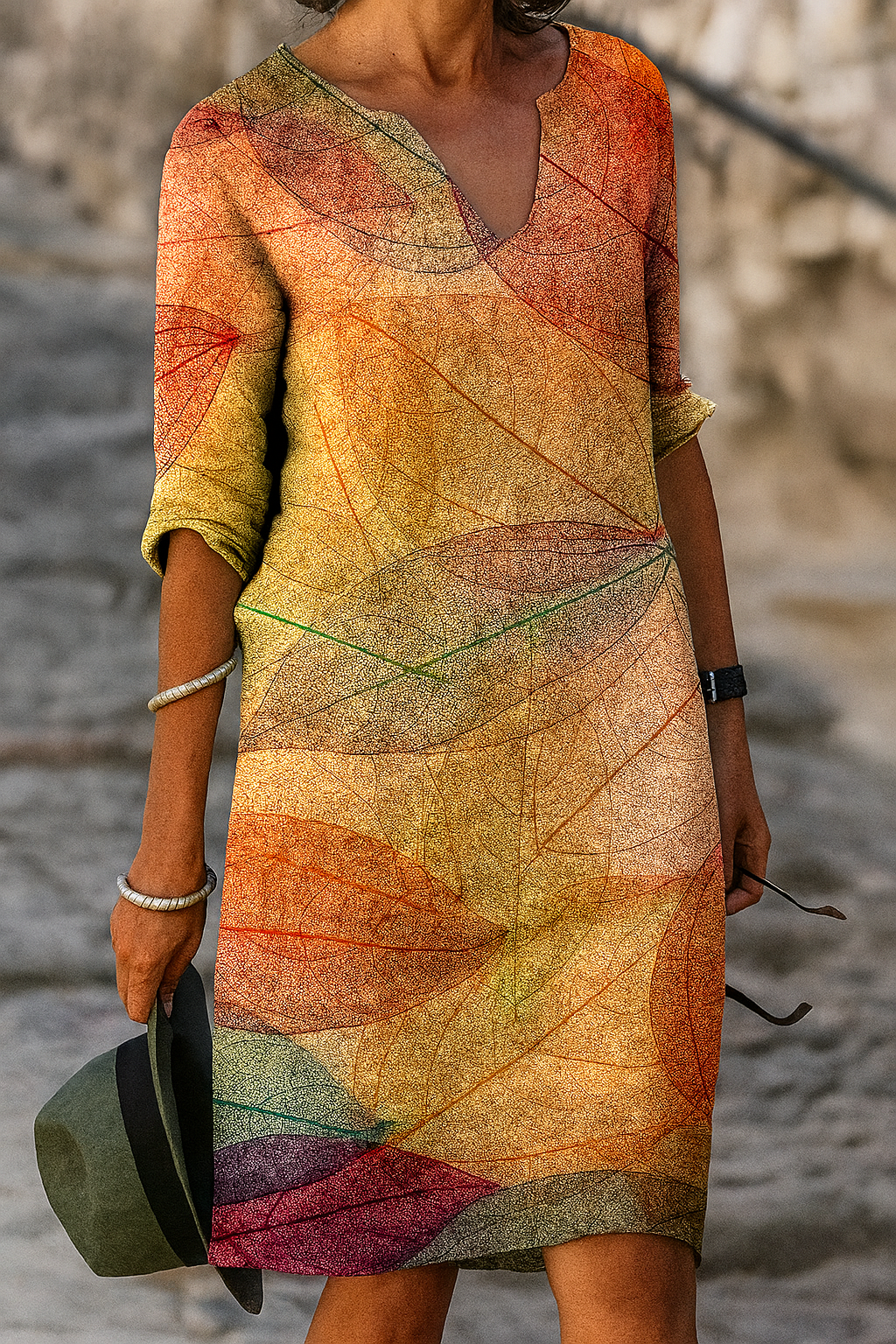 Abito boho floreale con volant, comodo e facile da indossare